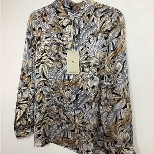 Tommy Bahama NWT Button Up Women’s earth tones 100% Silk Long Sleeve Size M